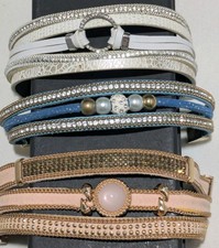 3 Leather Wrap Multilayer Bracelets Rhinestone Trim Magnetic Closures Boho