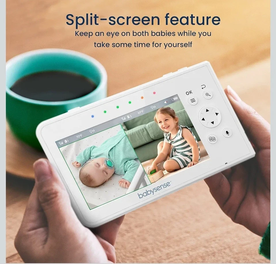 Monitor de bebé video pantalla dividida Babysense V43 con 2 cámaras y audio de 4,3" Foto 2 de 4