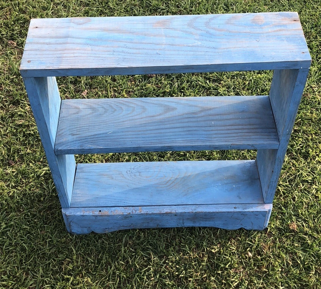 Vintage Blue Wood Shelf Rustic Farmhouse 22x20x6” Shelves Primitive Shabby