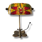 VTG Tiffany Style Dragonfly Multicolor Stained Glass And Bronze Accent Lamp