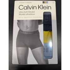Calvin Klein Mens 3 Pack Ultra Soft Modal Trunks Navy Yellow Blue NB4192903 Lg