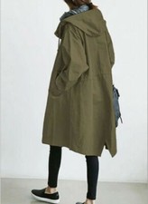 Women Oversized Hooded Windbreaker Rain Jacket Loose Coat Trench Coat