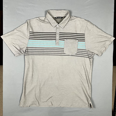 Travis Mathew Polo Mens XL Gray Stripes Pocket Pima Cotton Casual Preppy
