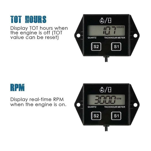 Digital Engine RPM Tachometer Hour Meter Gauge' For 2 and Stroke Engines 4 V7P8 - Picture 2 of 10