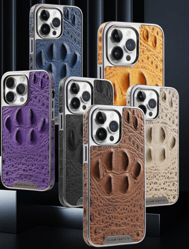Funda protectora de cuero genuino con patrón de cocodrilo para iPhone 12 13 14 15 16 Pro - Imagen 3 de 35