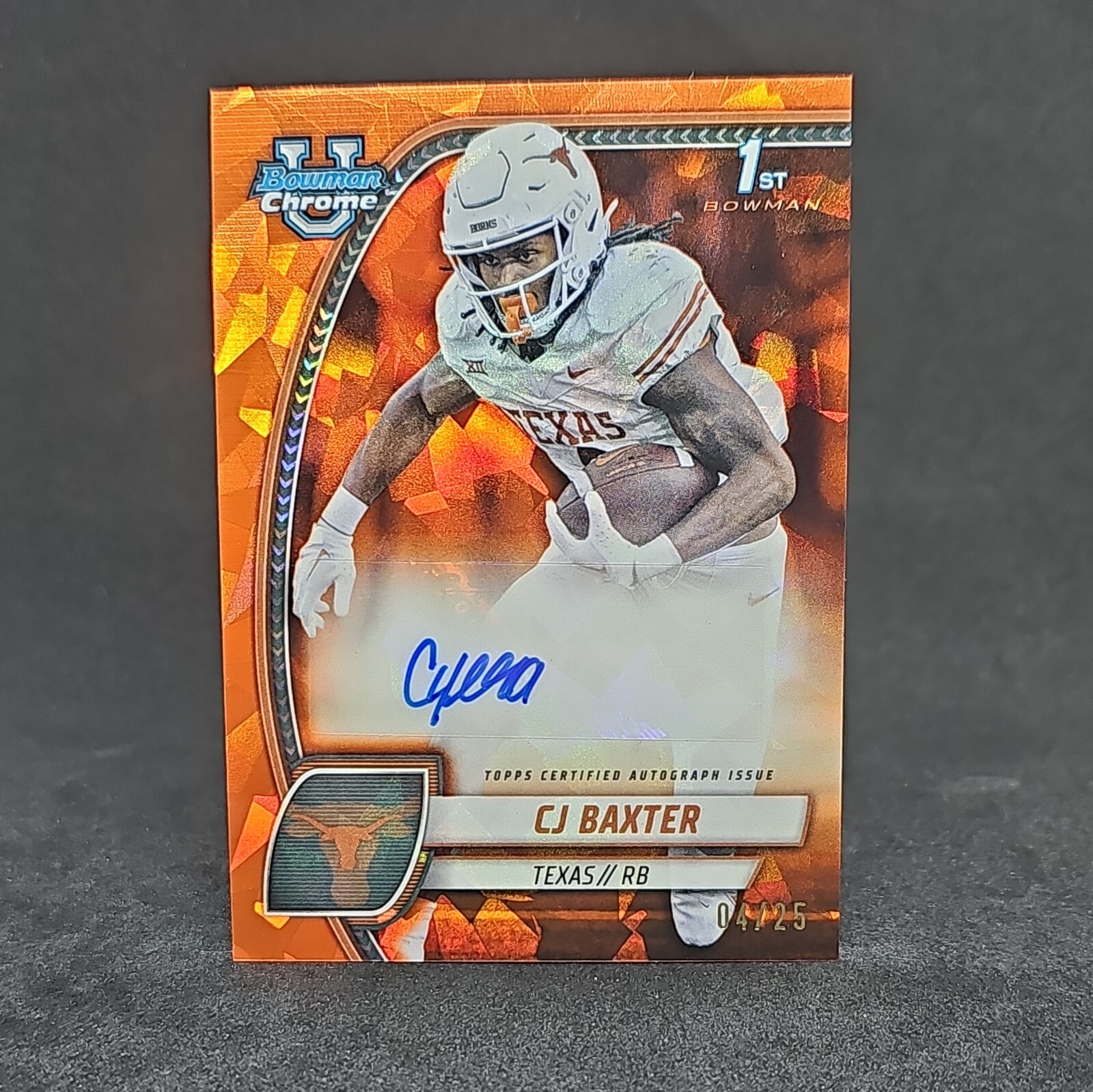 2024 Bowman Chrome U Orange Sapphire Auto Refractor CJ BAXTER #4/25 Texas 1ST