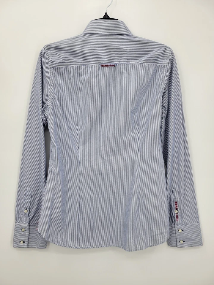 Superdry Camisa Mujer Grande Azul Rayas Abotonadas Bordada Retro Y2K Preppy Foto 2 de 4