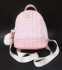 NEW BETSEY JOHNSON PINK+WHITE STRIPED,HEART POM POM TASSEL,GOLD ACCENT,BACKPACK