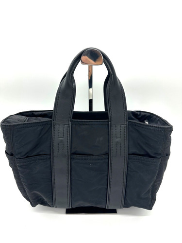 Hermes Acapulco Nylon Hand Bag Tote Bag Black Leather Authentic