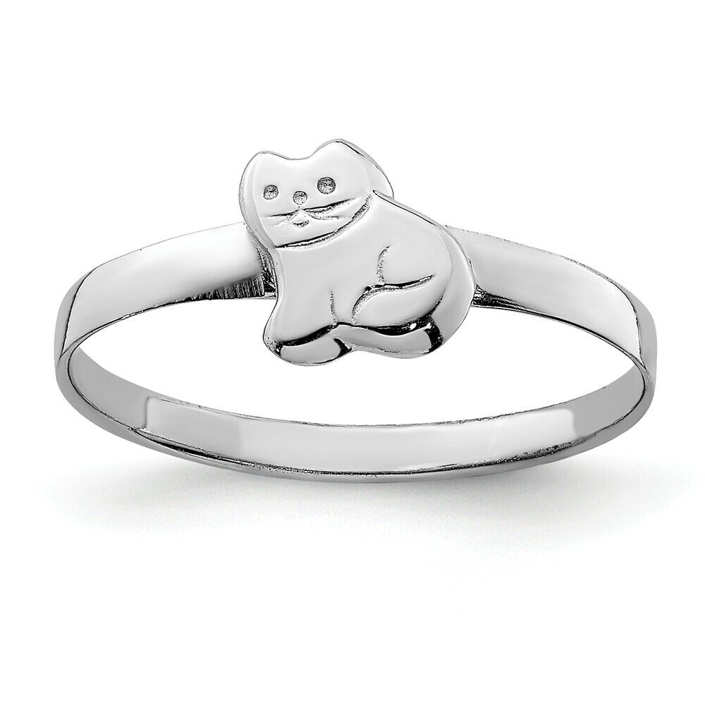 .925 Sterling Silver Rhodium Plated Childrens Polished Kitty Cat