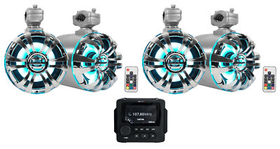 MB Quart GMR-LED Marine/Boat Receiver w/Bluetooth+(4) 6.5'' LED Tower Speakers