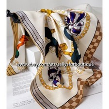 Sallys Boutique 14 Momme Twill Silk Chain Print Double Face Necktie Scarf 26"