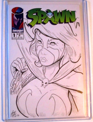 OA FULL SKETCH COVER LANCE FOOTER LADY SPAWN UP CLOSE #1 IMAGE COMICS 2 COA TN59