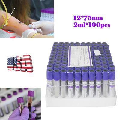 Vacuum Blood Collection Tubes EDTA Tubes 12x75mm 2mL 100pcs US
