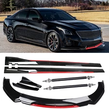 Front Bumper Lip Splitter + Side Skirt Glossy Black +Red For Cadillac CTS ATS