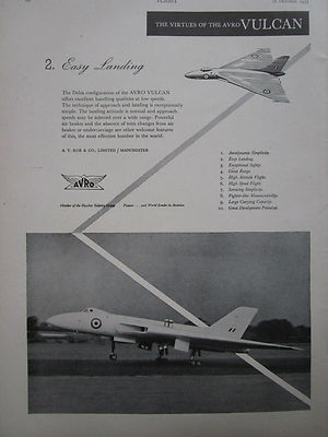 10/1953 PUB AVRO VULCAN RAF V BOMBER HAWKER SIDDELEY ORIGINAL ANZEIGE