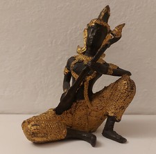 Tempelwächter Bronze Figur - Musikant Sitarspieler - ca. 14cm