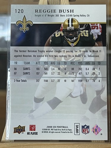 Reggie Bush 2008 Upper Deck New Orleans Saints - Picture 2 of 2