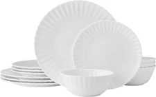 Isadora Scalloped Bone China Lightweight Chip Resistant 12 Piece Dinnerware Set,