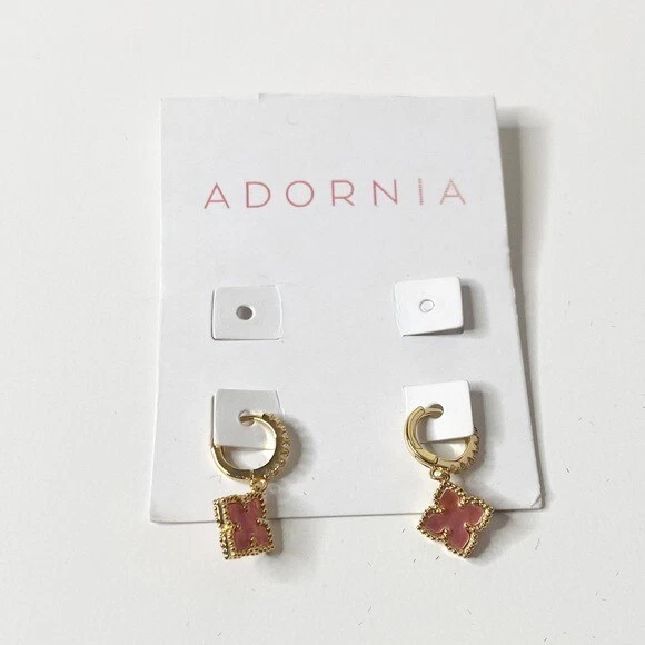 ADORNIA 14K Plated Gold Floral Dangle Hoops Pink Mother of Pearl MSRP $125 - Изображение 3 из 4