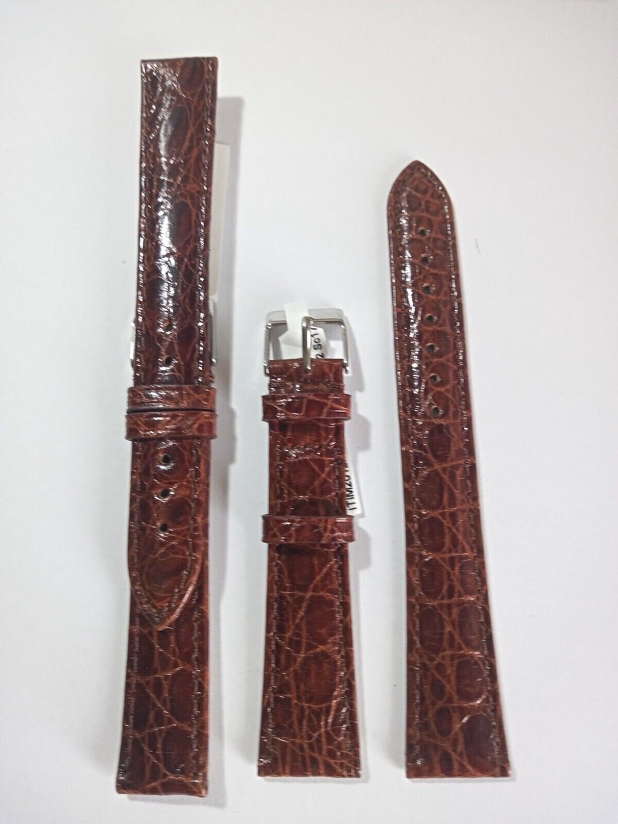 Bracelet De Montre En Cuir De Crocodile Véritable - Largeur 18/16 Mm, Vert, Semi-neuf, Fabrication Italienne !