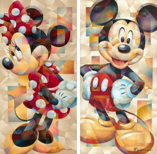 2 LOT Mickey Mouse Minnie Disney Fine Art Matousek Signed Lt Ed 195 Prints POSES