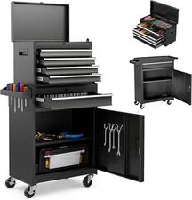 5 Drawers Tool Cart on Wheels w/Cabinet,42"H Multifunctional Rolling Tool Chest