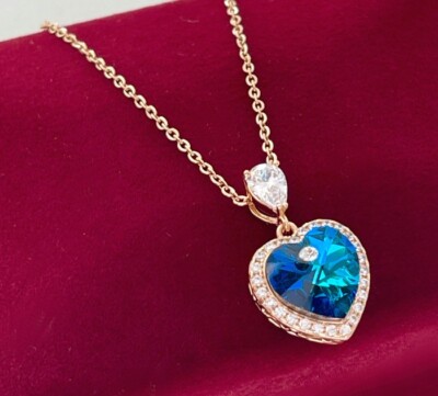 Deluxe Herzkette Herz Anhänger Collier Crystal Kristall 750er Gold 18K vergoldet