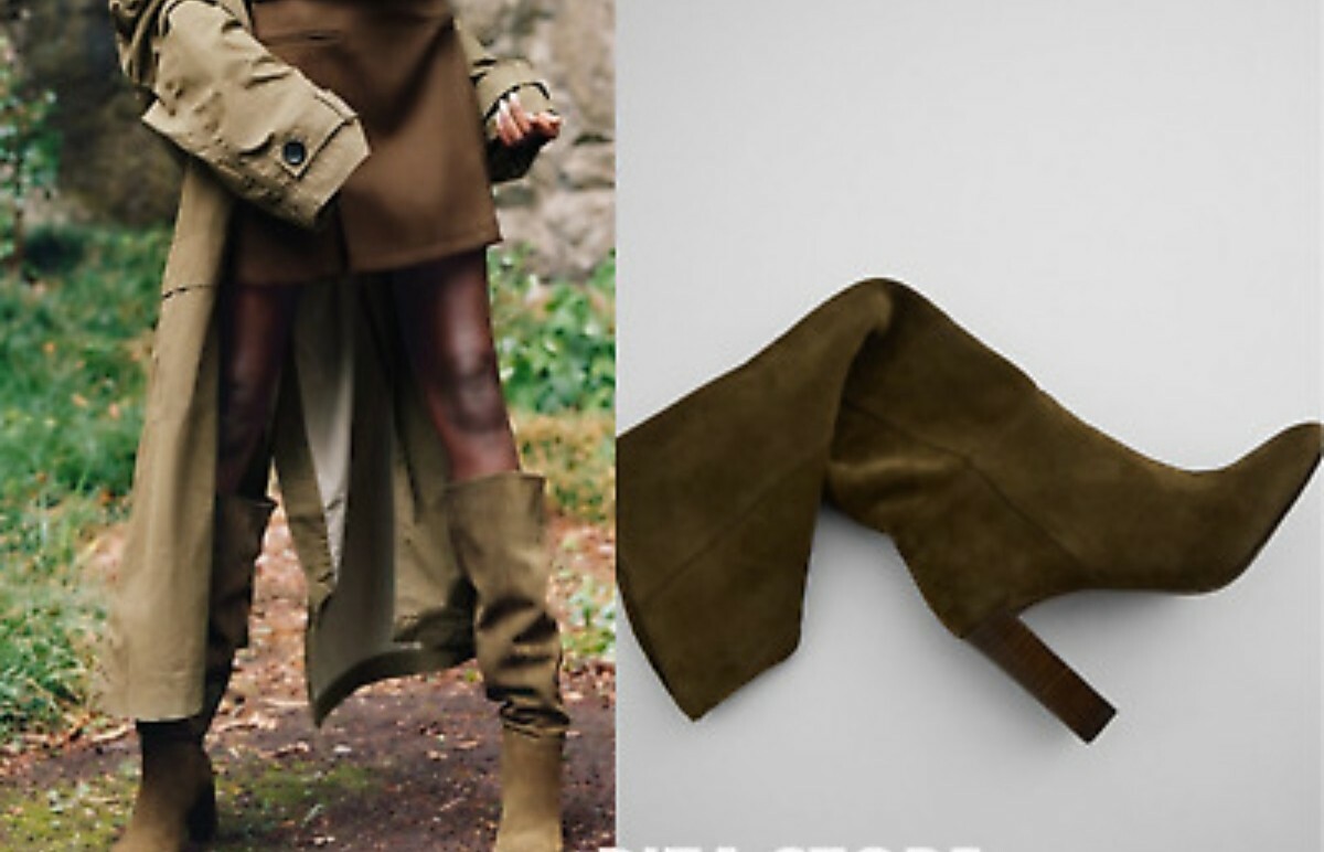 zara khaki boots knee high