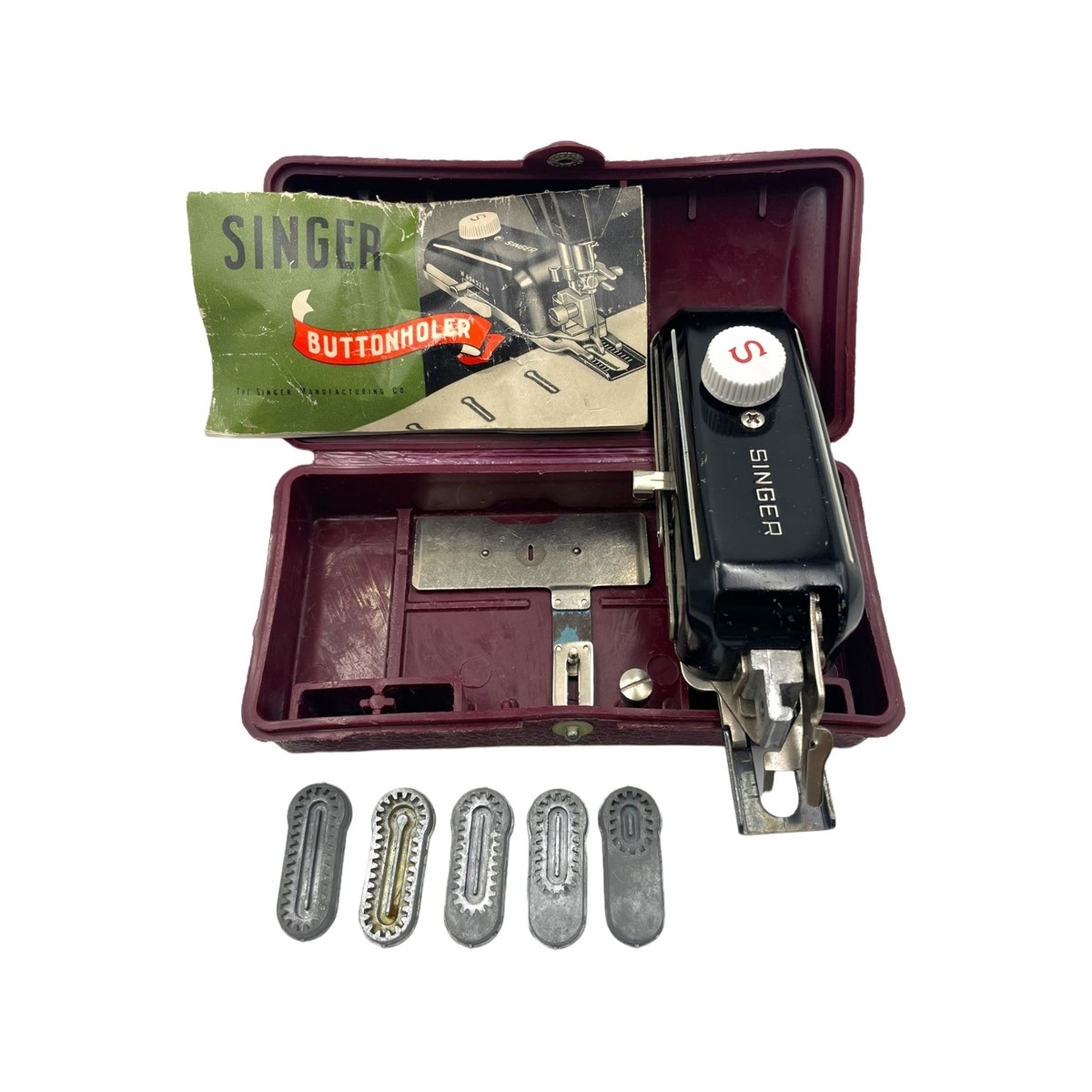 なな10＆Harmony COMPLETE BOX Vintage Singer Buttonholer 160743 Complete Kit with 5 Templates in