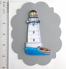 White Lighthouse Dinghy Boat Dimensional Card Front Scrapbook Embellishment 470