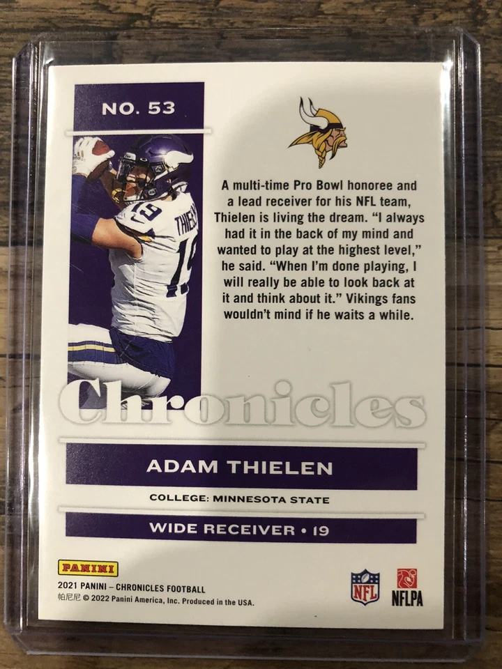 2021 Panini Chronicles ADAM THIELEN Pink Parallel #53 Minnesota Vikings - Image 2 of 2