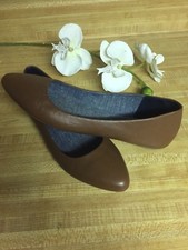 Dr. Scholl's Memory Foam Cool Fit Flat Brown Leather Almond Toe US 7.5 Great Con