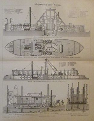 Felssprengung unter Wasser Felsen unter Wasser Technik - Alter Druck 1898 Print