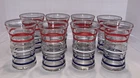 8 Vintage Red White & Blue Betsy Ross Striped Juice Glasses Anchor Hocking
