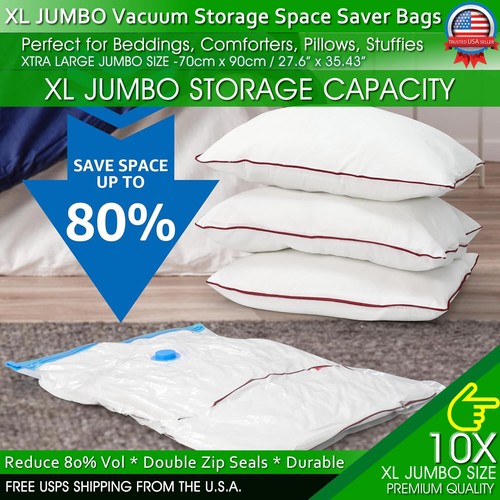 Jumbo Vacuum Storage Bags XL XXL Bedding Clothes Travel Space Saver w/ Hand Pump - Picture 8 of 15