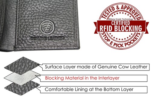 RFID Safe Genuine Leather Wallet Trifold Chain Wallet for Men Biker Snaps Purse - Picture 8 of 11