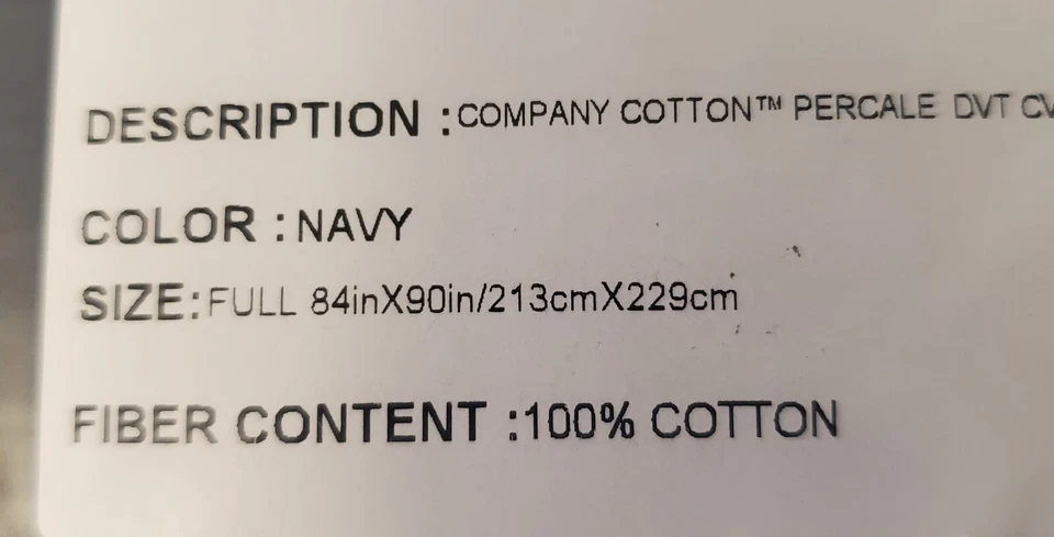 The Company Store Navy Percale Cotton duvet  NiB New In Bag, Full Size 84 X 90  - Image 4 of 4