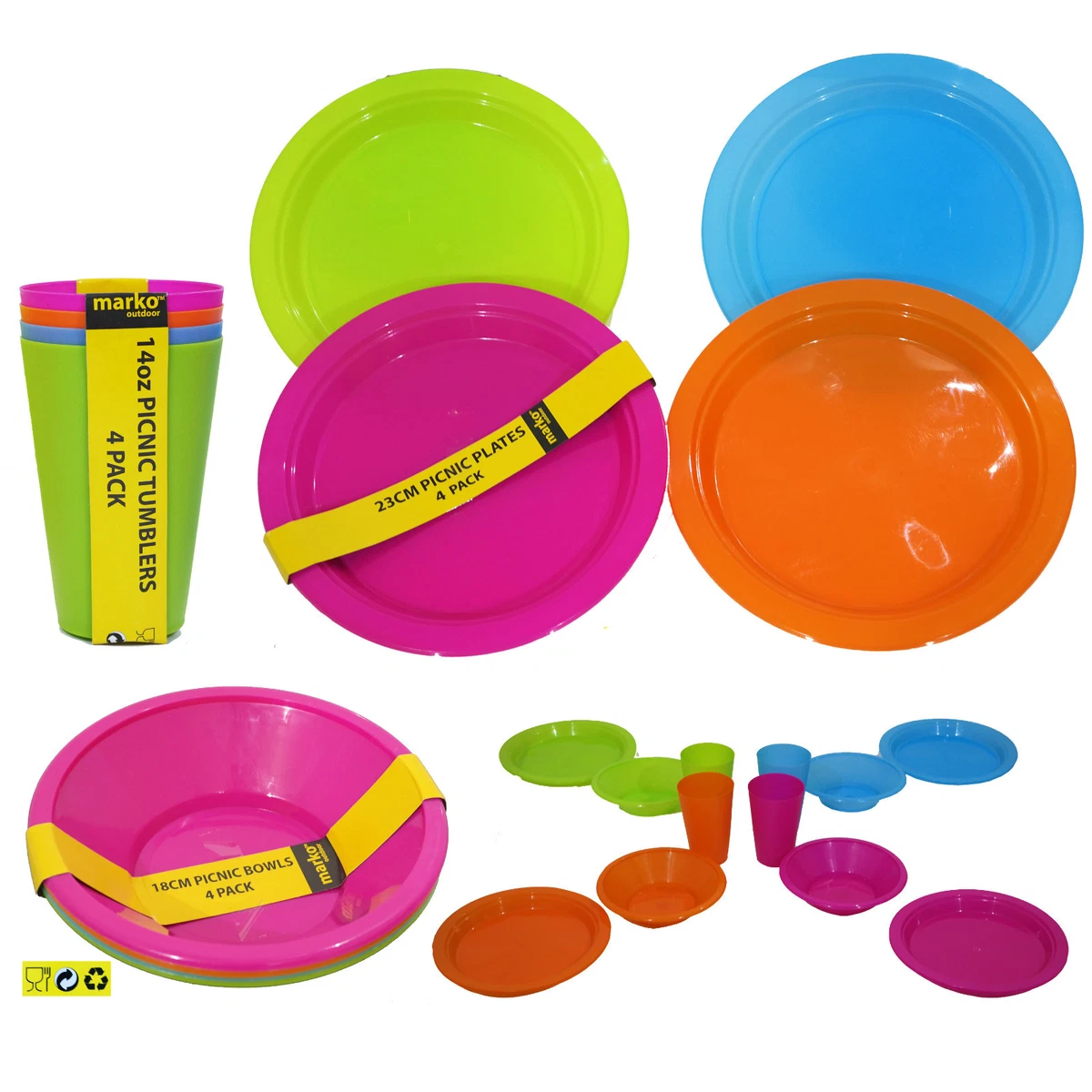 Plastic Bowls Plates Tumblers Picnic Camping Sets Kids Party BBQ