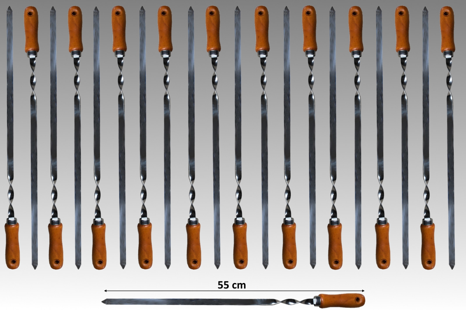 Grillspieße Edelstahl Holzgriff 55 cm BBQ Schaschlikspieße Mangal Grill 2 mm