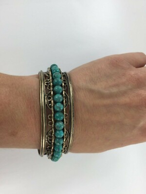 Muse By Gypsy Genuine Turquoise Rolling Bead Bronze Cuff 7.5 - 8.5 Inch