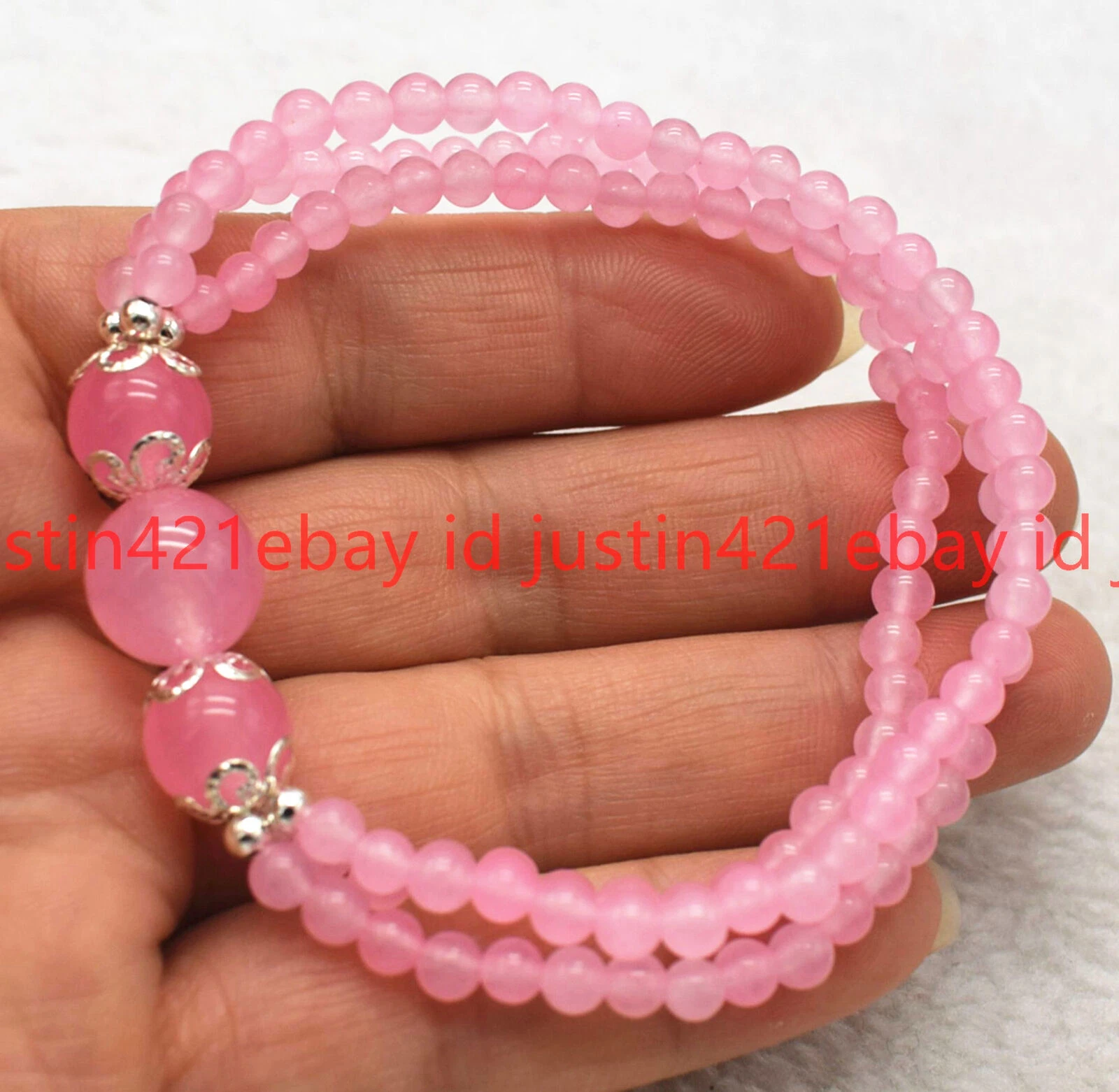 VALENTINO Bellissimo Bracciale 4mm e 10mm Quarzo Rosa Perline Tonde Gemme 7 5" AAA