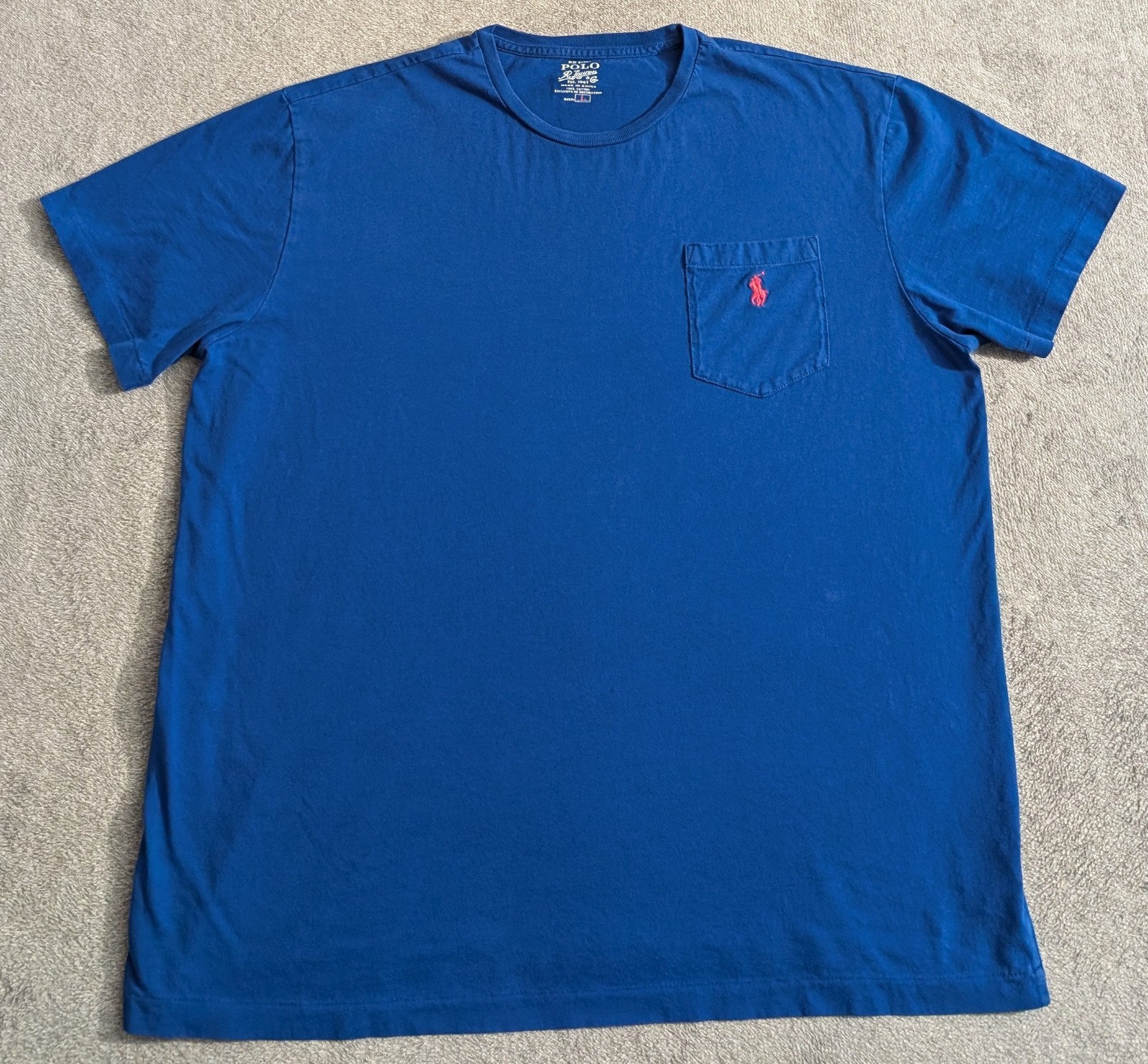 Polo Ralph Lauren camicia uomo grande blu rosa pony tasca leggera casual