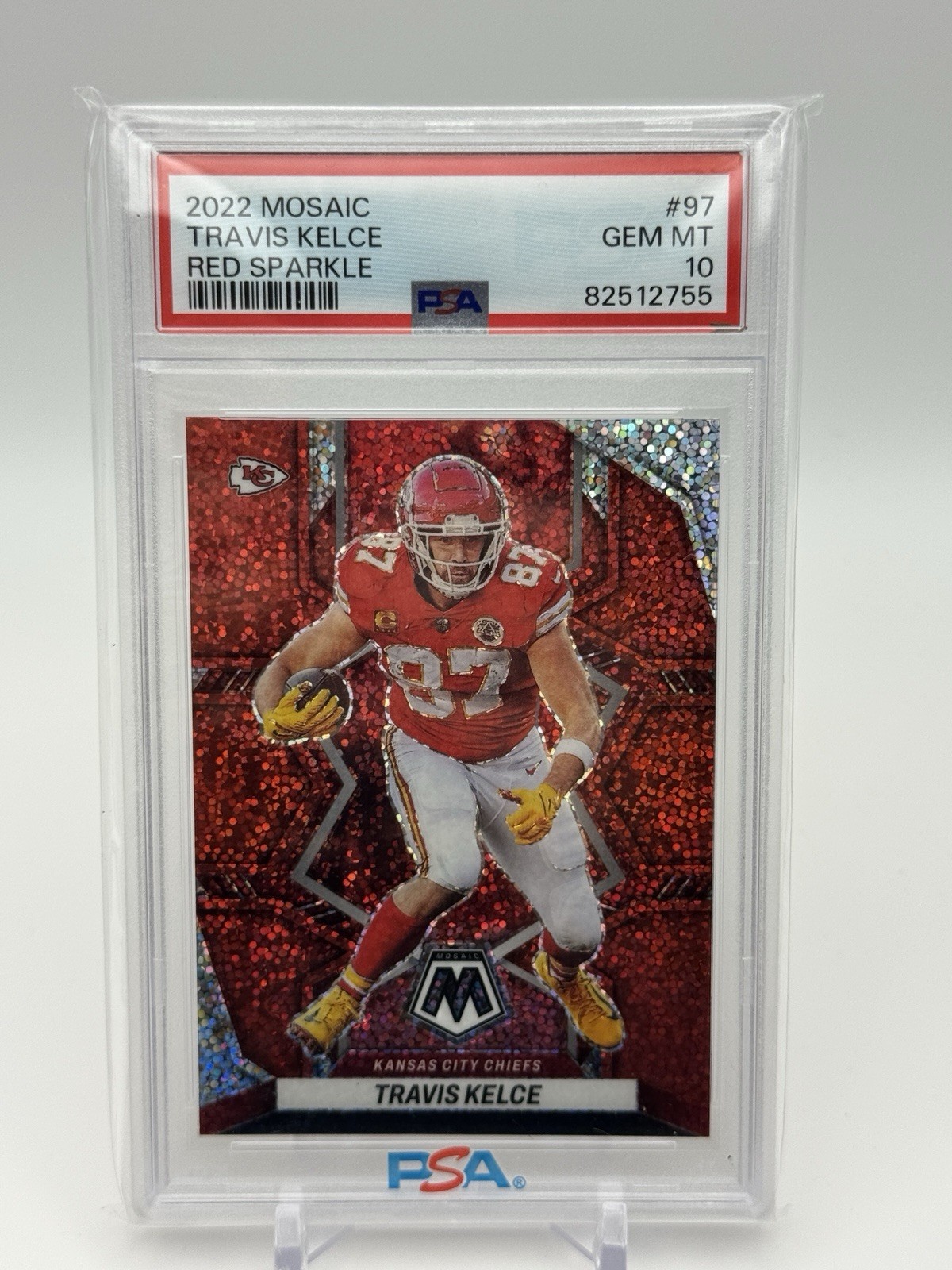 Travis Kelce 2022 Mosaic Red Sparkle #97 SP Chiefs PSA 10