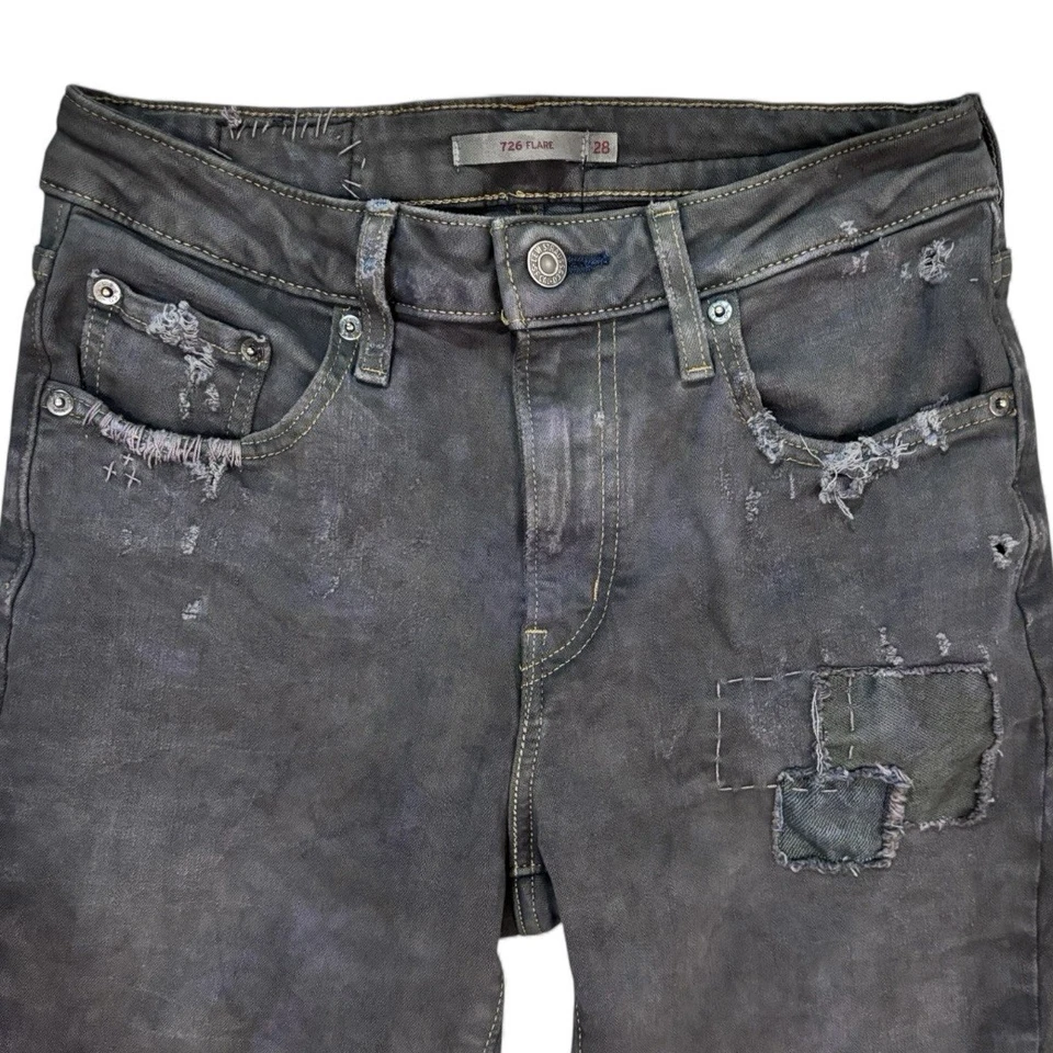Levi’s Strauss Custom Reconstructed 726 Flare Distressed Patchwork Jeans Size 28 - Image 2 of 4