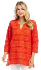 Karen Kane 3/4 Sleeve Embroidered Tunic Orange XL