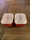 VTG PYREX Red Refrigerator Dishes Lot of Two (2) with Lids #501-B