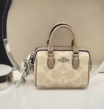 NEW COACH Mini Rowan Satchel Signature Bag Charm Keychain Sand Taupe CX068