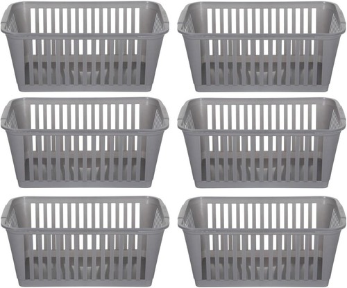 Leichte graue Kunststoffkörbe 25 cm x 16 cm - 6er Pack zur einfachen Organisation - Bild 2 von 2