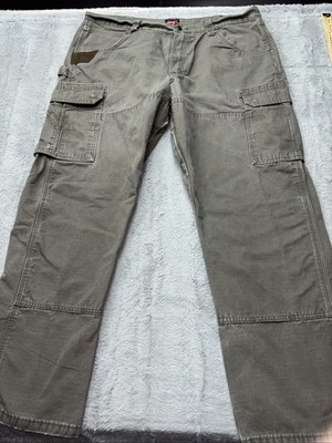 Wrangler Riggs Mens Cargo Ripstop Workwear Faded Distressed Pants 40x30 olive